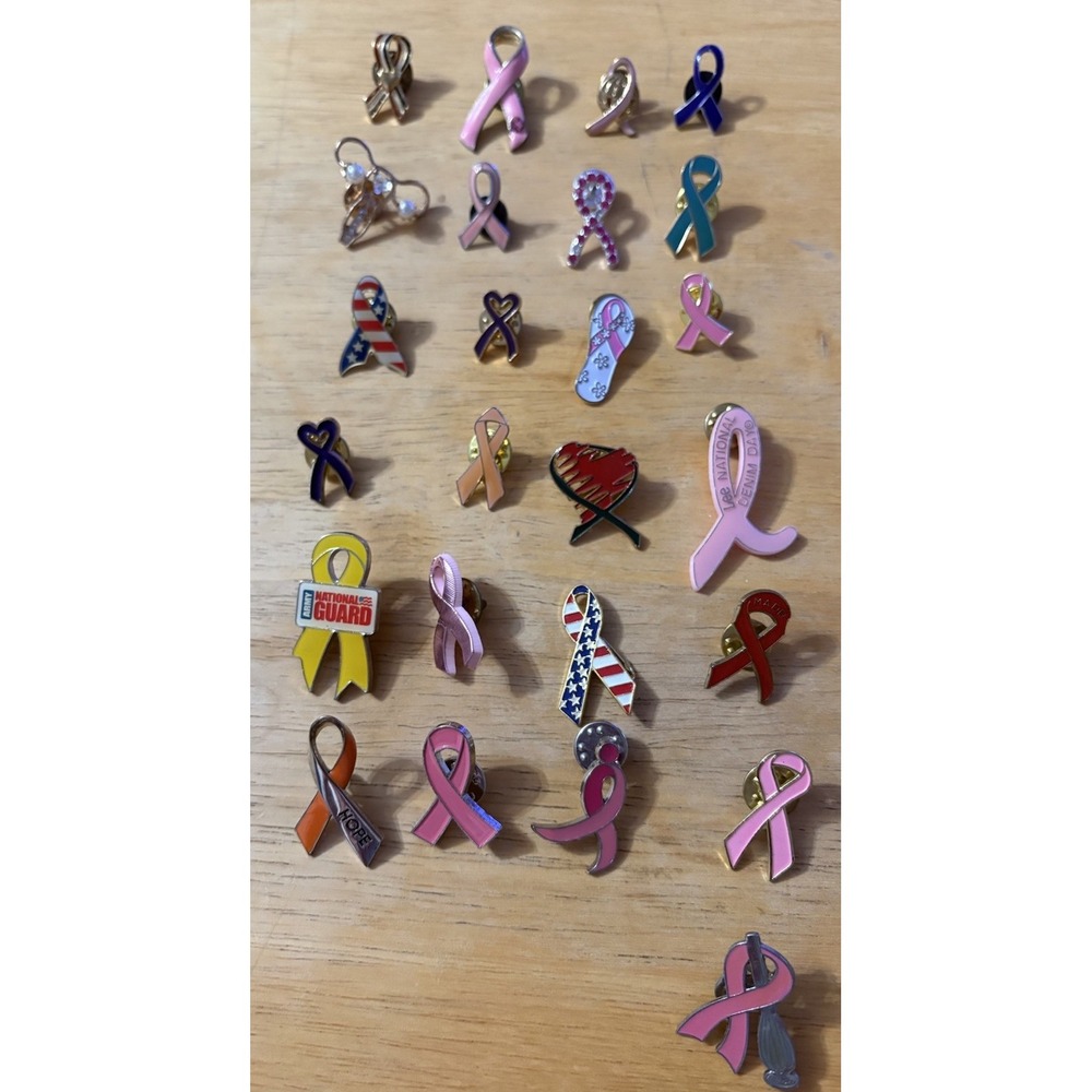 Ribbon Cancer Various Awareness Brooch Lapel Pin Lot Of 25 Pinback Tie Tac